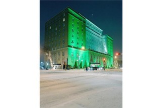 Christmas lights give a festive look to the Hotel Saskatchewan Raddison Plaza Thursday December 12 2013.