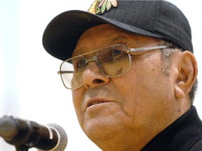 Fred Sasakamoose, first aboriginal player in the NHL speaks at the Sports For Life youth conference at the Faculty of Kinesiology and Health Studies at the U of Regina on April 01, 2011.