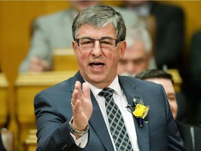 Provincial finance minister Ken Krawetz delivers the spring budget in the Saskatchewan Legislature in Regina on Wednesday, March 18, 2015.