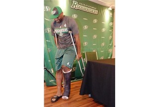 Riders quarterback Darian Durant faces a long recovery process from a ruptured left Achilles tendon (Troy Fleece/Leader-Post)