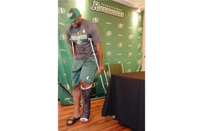Riders quarterback Darian Durant faces a long recovery process from a ruptured left Achilles tendon (Troy Fleece/Leader-Post)