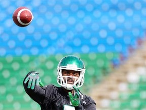 Riders quarterback Kevin Glenn airs it out during Friday’s practice.