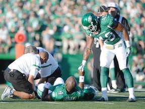 An injury to quarterback Zach Collaros in the Saskatchewan Roughriders' regular-season opener reminds Brendan Taman of the first game of the 2015 season, in which quarterback Darian Durant, 4, was hurt.