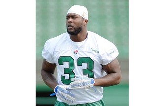 Running back Jerome Messam has had a strong season for the Riders despite reaching double figures in carries only twice over the team’s first eight games (Bryan Schlosser/Leader-Post)