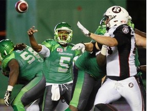 Saskatchewan’s offence was better after Kevin Glenn’s return, but the Riders still couldn’t pull out a win (Michael Bell/Regina Leader-Post)