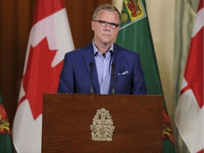 Saskatchewan Premier Brad Wall speaks at the Saskatchewan Legislative Building in Regina, Sask., Friday, July 24, 2015.