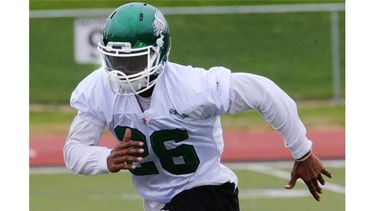 Saskatchewan Roughriders’ Anthony Allen at practice at Griffiths Stadium on June 17, 2015 in Saskatoon.