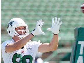 Saskatchewan Roughriders Chris Getzlaf during Riders practice at Mosaic Stadium in Regina, SK on July 31, 2014. (Don Healy/Leader-Post)