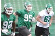 Saskatchewan Roughriders defensive lineman Rory Connop #95 at Mosaic Stadium during rookie camp in Regina.