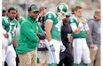 Saskatchewan Roughriders head coach Bob Dyce before the start of a game held at Mosaic Stadium in Regina, Sask. on Sunday Sep. 6, 2015.