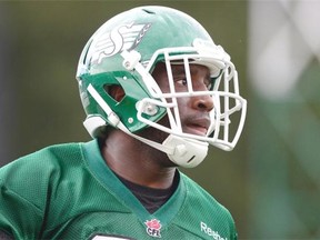 Saskatchewan Roughriders Mark LeGree at practice at Mosaic Stadium in Regina on Thursday.