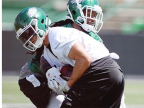Saskatchewan Roughriders Ryan Smith makes a catch in front of Alex Suber during practice at Mosaic Stadium on Wednesday (Troy Fleece/Leader-Post)

Saskatchewan Roughriders Ryan Smith makes a catch in front of Alex Suber during practice at Mosaic Stadium on Wednesday. 
  
  
 Troy Fleece/Leader-Post

Saskatchewan Roughriders Ryan Smith makes a catch in front of Alex Suber during practice at Mosaic Stadium on Wednesday. 
  
  
 Troy Fleece/Leader-PostSaskatchewan Roughriders Ryan Smith makes a catch in front of Alex Suber during practice at Mosaic Stadium on Wednesday. 
  
  
 Troy Fleece/Leader-Post