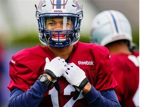 SHERBROOKE, QUE.: MAY 31, 2015 -- Geoff Tisdale takes part in the Montreal Alouettes training camp at Bishop's University in Lennoxville, Quebec on Sunday, May 31, 2015. (Dario Ayala / Montreal Gazette)