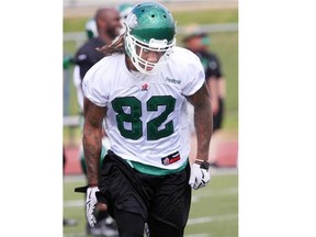 Slotback Naaman Roosevelt at Riders training camp {RICHARD MARJAN/The StarPhoenix}