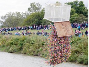 Thousands of rubber ducks are released into the Qu'Appelle River at the Lumsden Duck Derby in Lumsden, Sask. on Monday Sep. 7, 2015. The derby is a fundraiser for the Lumsden Sports Association. (Michael Bell/Regina Leader-Post)