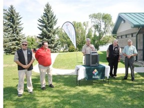 On Tuesday, the Government of Saskatchewan announced $350,000 for campsite electrical expansion and upgrading at Buffalo Pound Provincial Park. Pictured, from left, are Larry Schiefner, acting director of southern park operations, Greg Lawrence, MLA for Moose Jaw Wakamow, Mark Docherty, parks, culture and sport minister, Dave Bjarnason, park supervisor, Warren Michelson, MLA for Moose Jaw North, and Twyla MacDougall, assistant deputy minister for the parks, culture and sport ministry. Lisa Goudy/Times-Herald