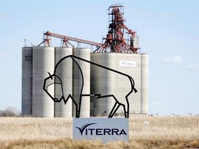 A Viterra inland terminal near Balgonie. The largest gain in wholetrade  in August came in agricultural supply products.