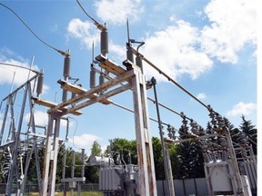 One of the 72,000 volt transformers located at a SaskPower substation on Wood Crescent in Regina on June 12, 2015. (DON HEALY/LEADER POST FILES)