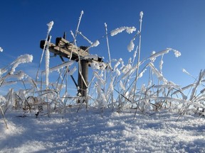 Stubble pokes up through a thin layer of snow in this file photo taken southeast of Regina.