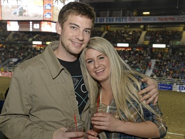 Clint Davis and Shania Noll at the rodeo at Agribition held at the Brandt Centre in Regina, Sask. on Saturday Nov. 28, 2015.