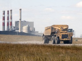 A coal truck leaving the Boundary Dam power plant near Estevan in 2012.