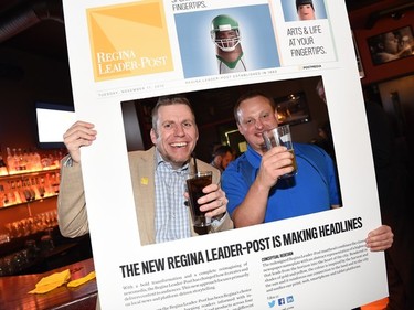 Colin Reich, left, and Zennen Kanasevich attending the cocktail reception celebration at The Lobby Public House of the new Postmedia and Leader-Post.