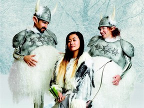 Globe Theatre's production of The Snow Queen includes Greg Ochitwa and Rebecca Lascue as the ice trolls Dagda and Magda, respectively, and Leslie Dos Remedios as Skadi.