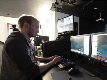 Max Garies, technical director, controls the live stream coverage of the match at SKLeague eSports tournament held at Matrix Gaming Centre in Regina, Sask. on Saturday Nov. 7, 2015. (Michael Bell/Regina Leader-Post)