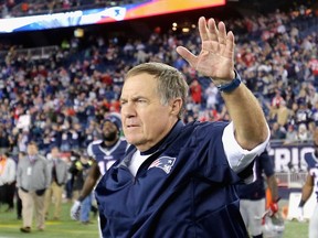 New England Patriots head coach Bill Belichick, shown here after a game against the Miami Dolphins on Oct. 29, 2015, seems to have some pretty good luck with coin tosses.