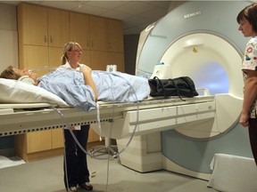 A patient undergoes an MRI exam.