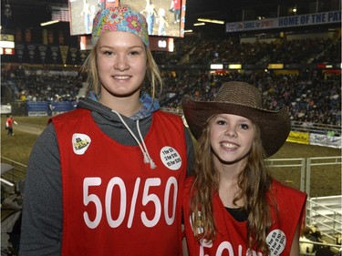 Paige Mizu and Chiara Downs at the rodeo at Agribition held at the Brandt Centre in Regina, Sask. on Saturday Nov. 28, 2015.