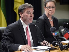 SaskBuilds Minister Gordon Wyant (left) and Highways and Infrastructure Minister Nancy Heppner.