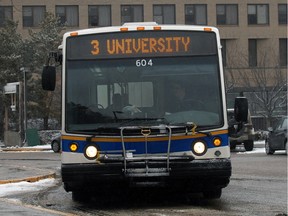 A city transit bus pulls-up to the University of Regina.