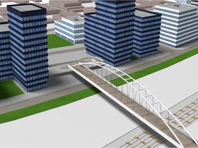 An artist's rendering released in 2014 of a proposed walkway that would link downtown Regina with a new business/residential area to be built on the vacated CP rail yard. Courtesy City of Regina.