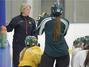 University of Regina Cougars women's hockey team head coach Sarah Hodges at practice in Regina on Tuesday, February 25, 2014.