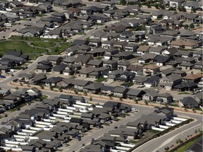 An aerial view of homes in northwest Regina.