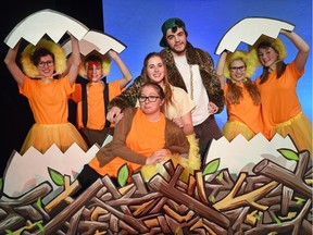 Sarah Miller (left), Taylen Sather, Ty Parisian, Brooklyn Dawson, Braedon Lowey, Tessa Rothwell and Riley Larsen are part of Balfour Collegiate's production of Honk!