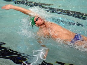 University of Regina Cougars swimmer Noah Choboter, shown here during a recent workout, medalled in his first Canada West championships as a member of the team.