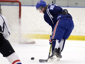 Riley Woods, shown during the Regina Pats' 2015 rookie camp, is back with the midget AAA Regina Pat Canadians — a team for which he starred last season.