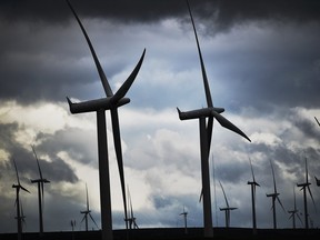 Wind turbines on a wind farm.