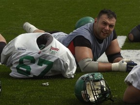 Mike Abou-Mechrek at training camp during his playing days with the Roughriders.