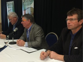 Norm Hall, president of the Agricultural Producers Association of Saskatchewan (right), at APAS's annual general meeting on Thursday, Dec. 3, 2015.