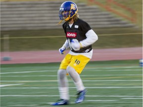 UBC Thunderbirds safety Taylor Loffler, shown here during a practice Nov. 25, 2015, is climbing the CFL draft rankings.