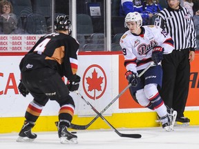 The Regina Pats' Colton Kroeker, right, has blossomed into a top-six forward on the Western Hockey League team.