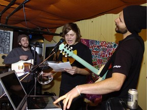 Jesse Switzer (left), Piper Burns (centre) and Erik Mehlsen rehearse prior to last year's Band Swap.