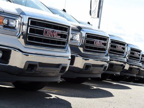 Trucks, like those on the lot at Capital GMC Buick Cadillac in Regina, are still big sellers in Saskatchewan, outselling cars five-to-one in October, according to Statistics Canada.