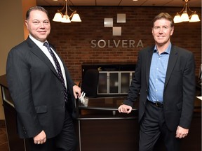 Reg Robinson, left, and Jim Ostertag, managing partners with Solvera Solutions, a Regina-based IT firm celebrating its 10th anniversary on Thursday.