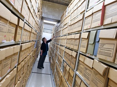 Linda McIntyre, a media archivist in document storage vaults at Saskatchewan Provincial Archives in Regina on December 10, 2015.