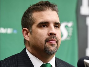 Saskatchewan Roughriders assistant vice-president of football operations and administration Jeremy O'Day at a media conference Tuesday at Mosaic Stadium.