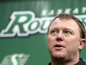 Saskatchewan Roughriders head coach, general manager and vice-president of football operations Chris Jones, above, announced the releases of slotback Weston Dressler and defensive end John Chick on Thursday.
